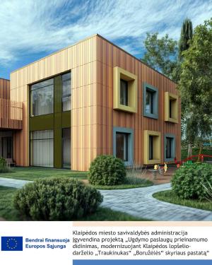 Naujienos „Ugdymo paslaugų prieinamumo didinimas, modernizuojant Klaipėdos lopšelio-darželio „Traukinukas“ „Boružėlės“ skyriaus pastatą“ galerija. Nuotrauka 1 iš 2